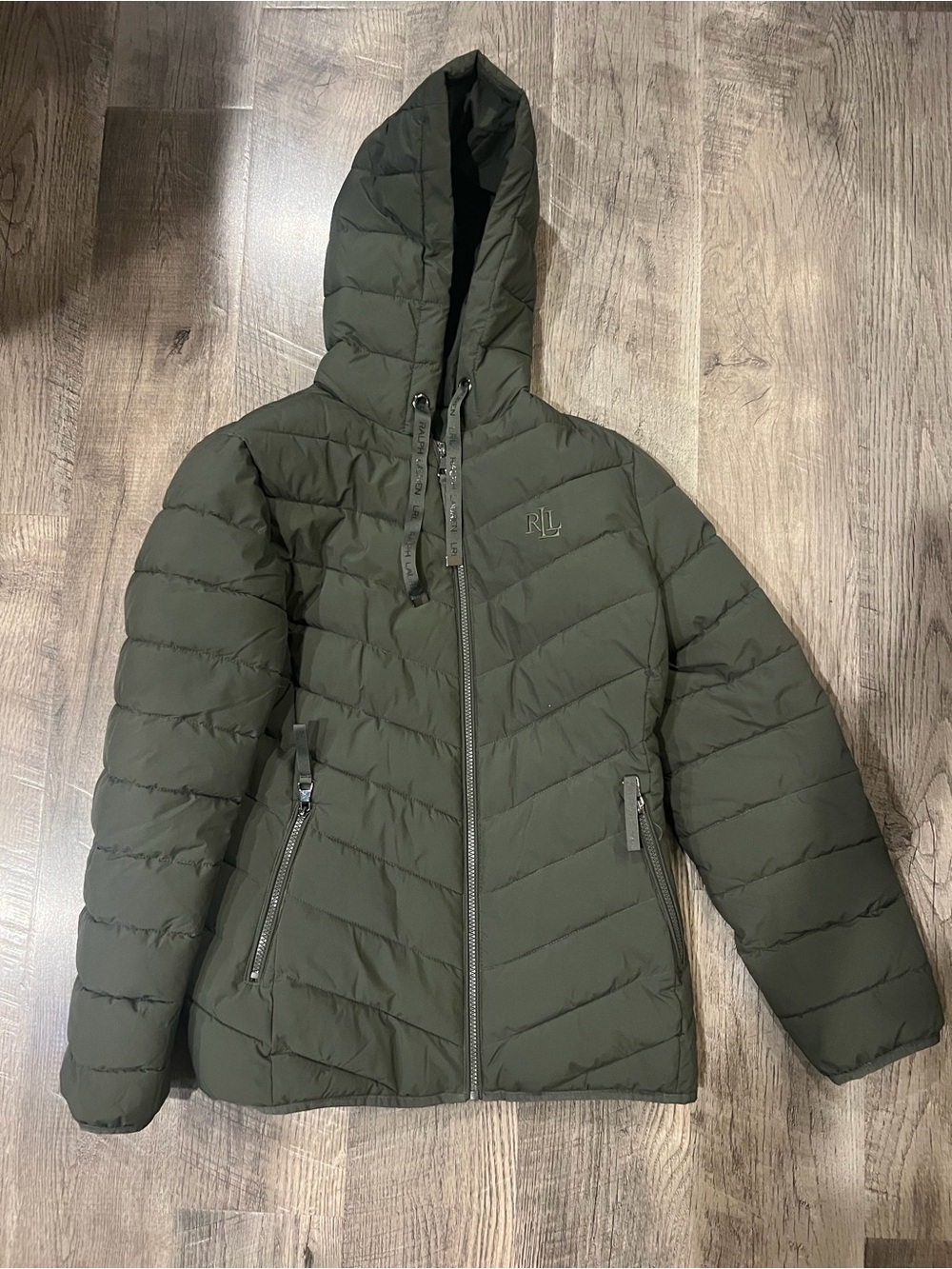 Ralph Lauren Olive Green Hooded Puffer Ski Jacket Size Medium